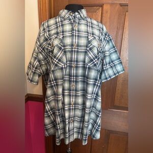 Duluth Trading Co. Men's Blue and Green Plaid Shirt Relaxed Fit XL